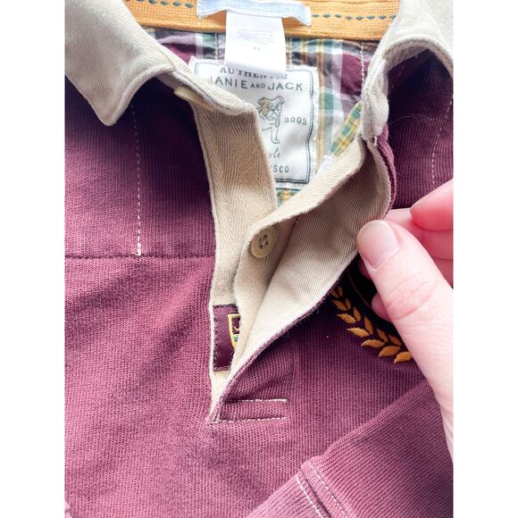 Toddler Boy's Janie & Jack Maroon Rugby Polo Shirt Elbow Patches Size 3T - Picture 4 of 5